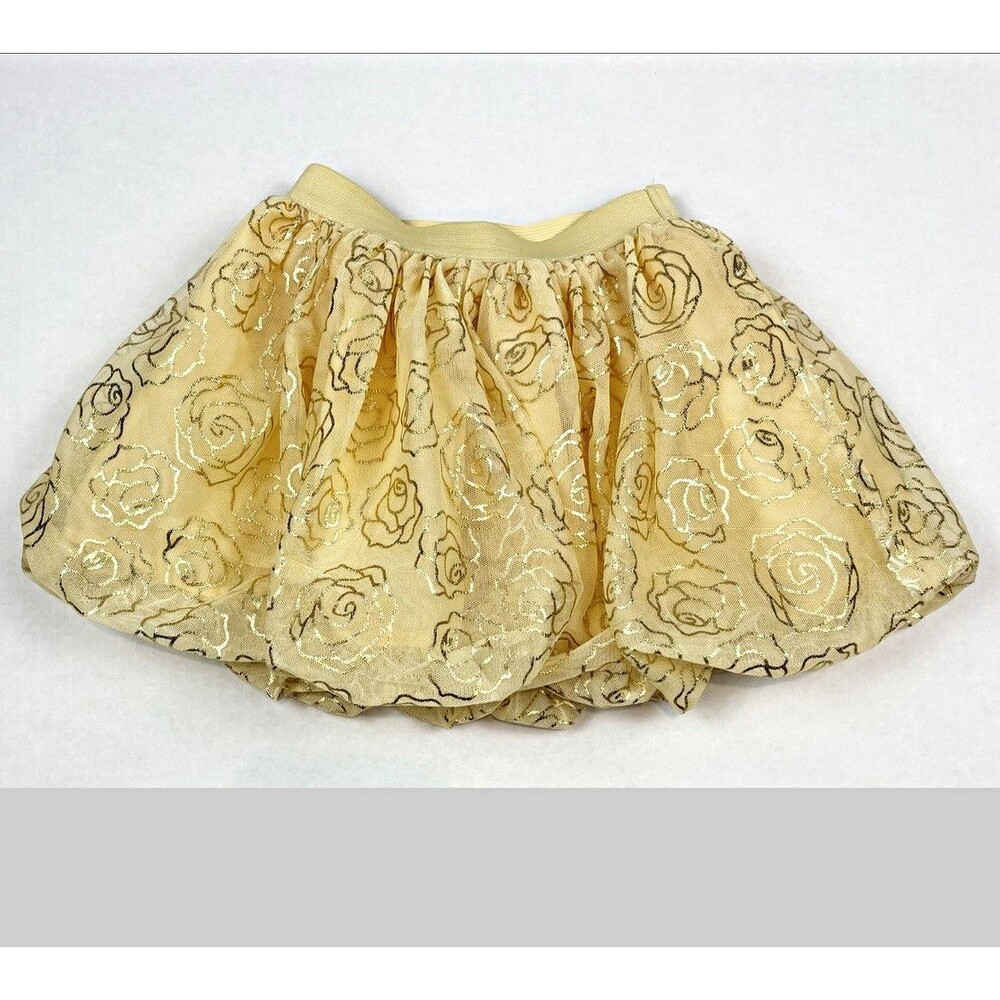 Disney Princess Girls Belle Yellow Glitter Floral Tulle Tutu Skirt Party 3T
